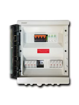 Caja de conexión en paralelo con 5 entradas, pararrayos y seccionador + 2 m de cable de 16².