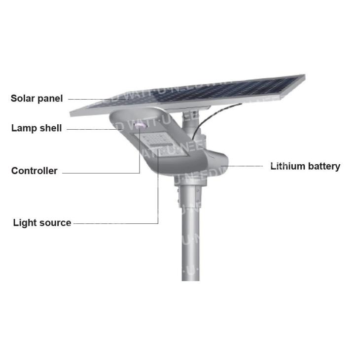 Luz de calle solar - LED independiente de 100w - Panel de 30W