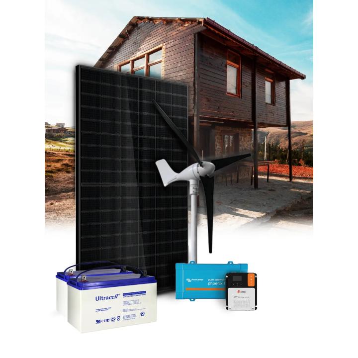 Kit 1 panel 500VA con aerogenerador y almacenamiento