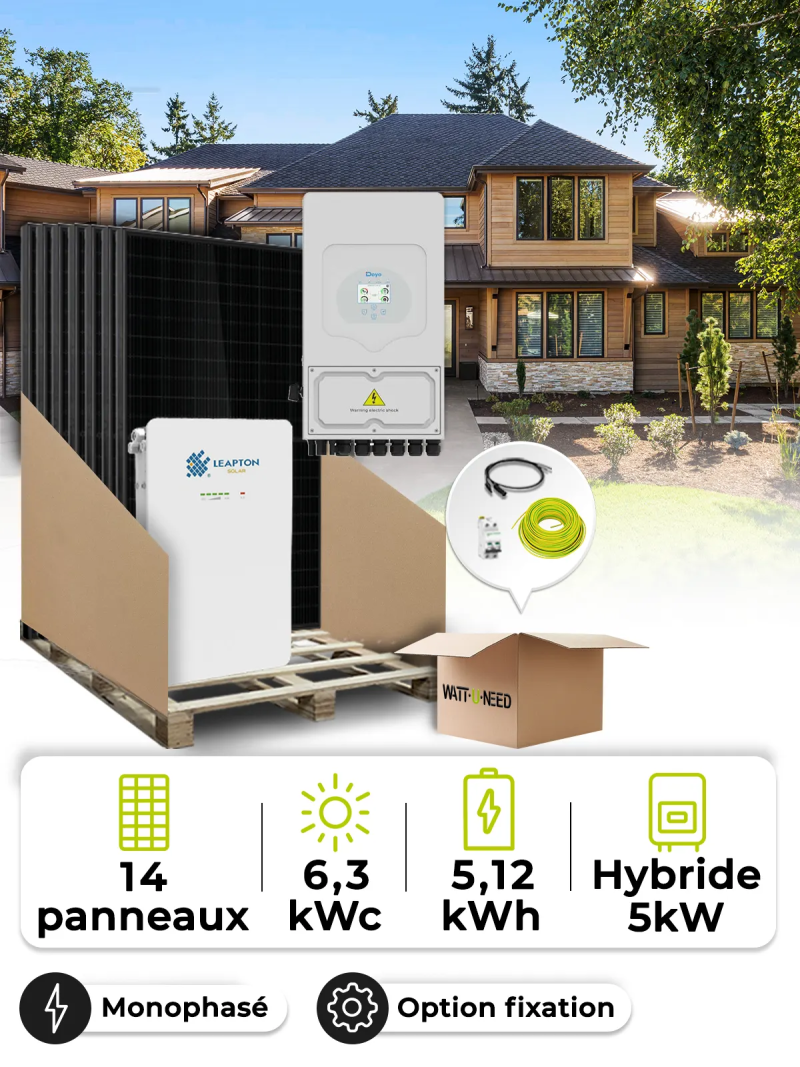 Zonne-energieset voor eigen gebruik 6,3 kWp – Mono 5 kW – Accu 5,12 kWh