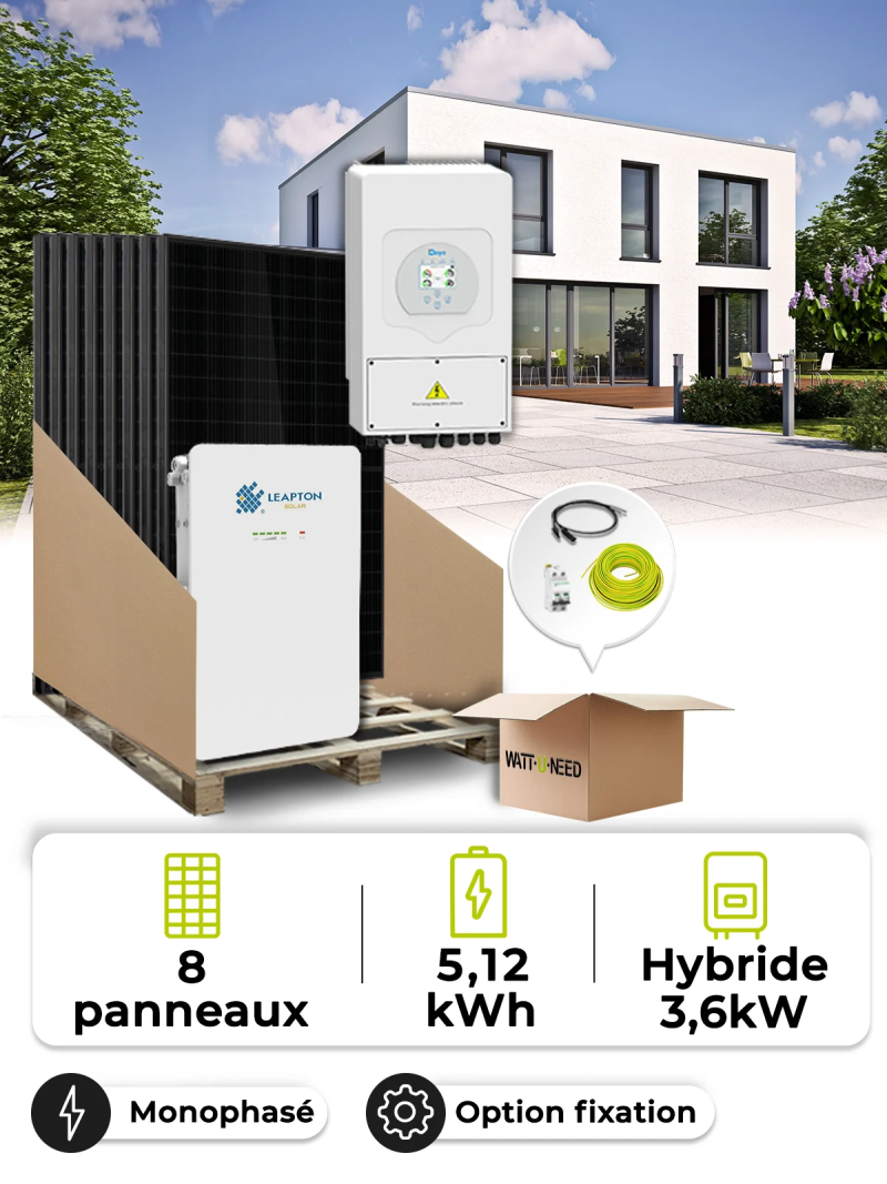 Kit Solaire Autoconsommation 3,6 kWc – Mono 3,6 kW – Batterie 5,12 kWh