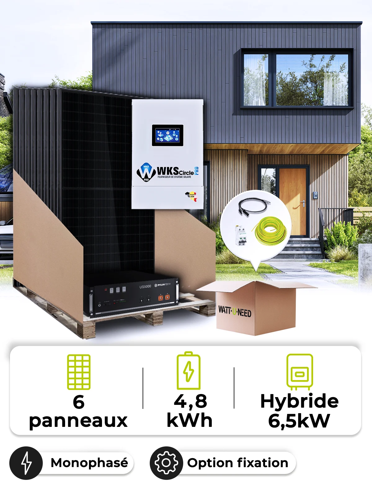 Solar-Kit für Eigenverbrauch 2,7 kWp – Mono 6,5 kW – Batterie 4,80 kWh