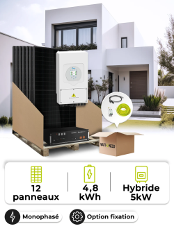 Kit Solaire Autoconsommation 5,4 kWc – Mono 5 kW – Batterie 4,80 kWh