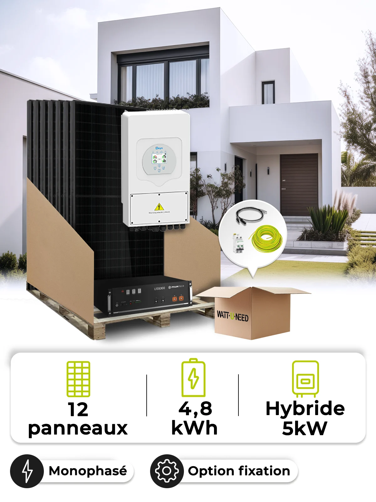 5.4 kWp Self-Consumption Solar Kit – Mono 5 kW – 4.80 kWh Battery