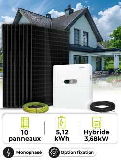 Kit Solaire Autoconsommation 4,5 kWc – Mono 3,68 kW – Batterie 5,12 kWh
