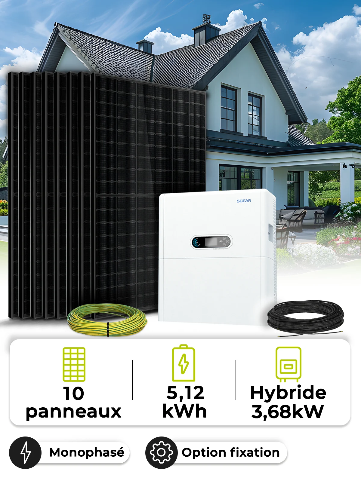 Zonne-energieset voor eigen gebruik 4,5 kWp – Mono 3,68 kW – Accu 5,12 kWh