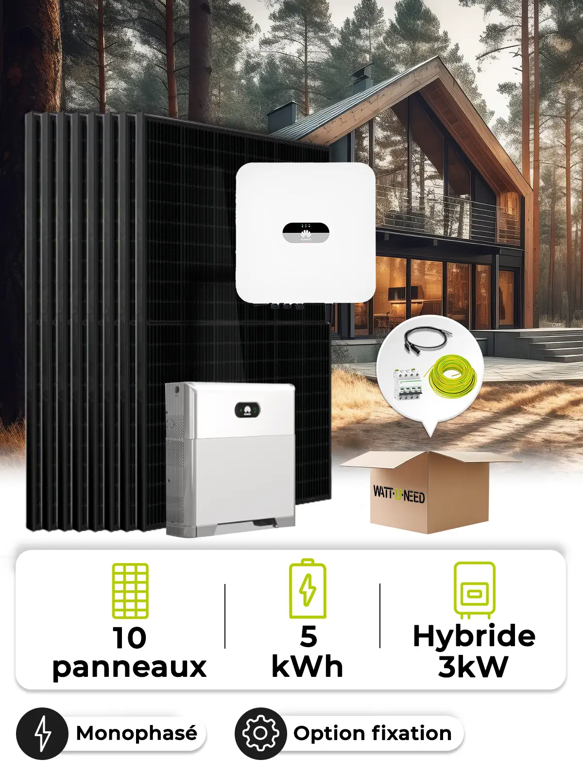 Zonnepaneel Kit Zelfverbruik 4,5 kWp – Mono 3 kW – Batterij 5,00 kWh – Huawei