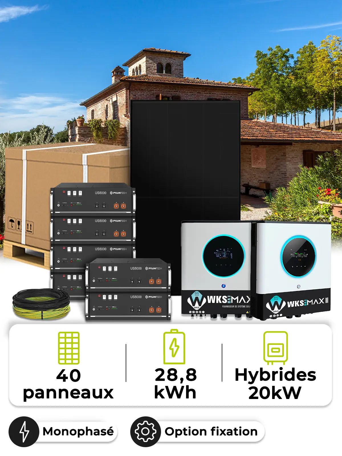 Zonnepaneel Kit Off-Grid 18,0 kWp – Mono 20 kW – Batterij 4,80 kWh