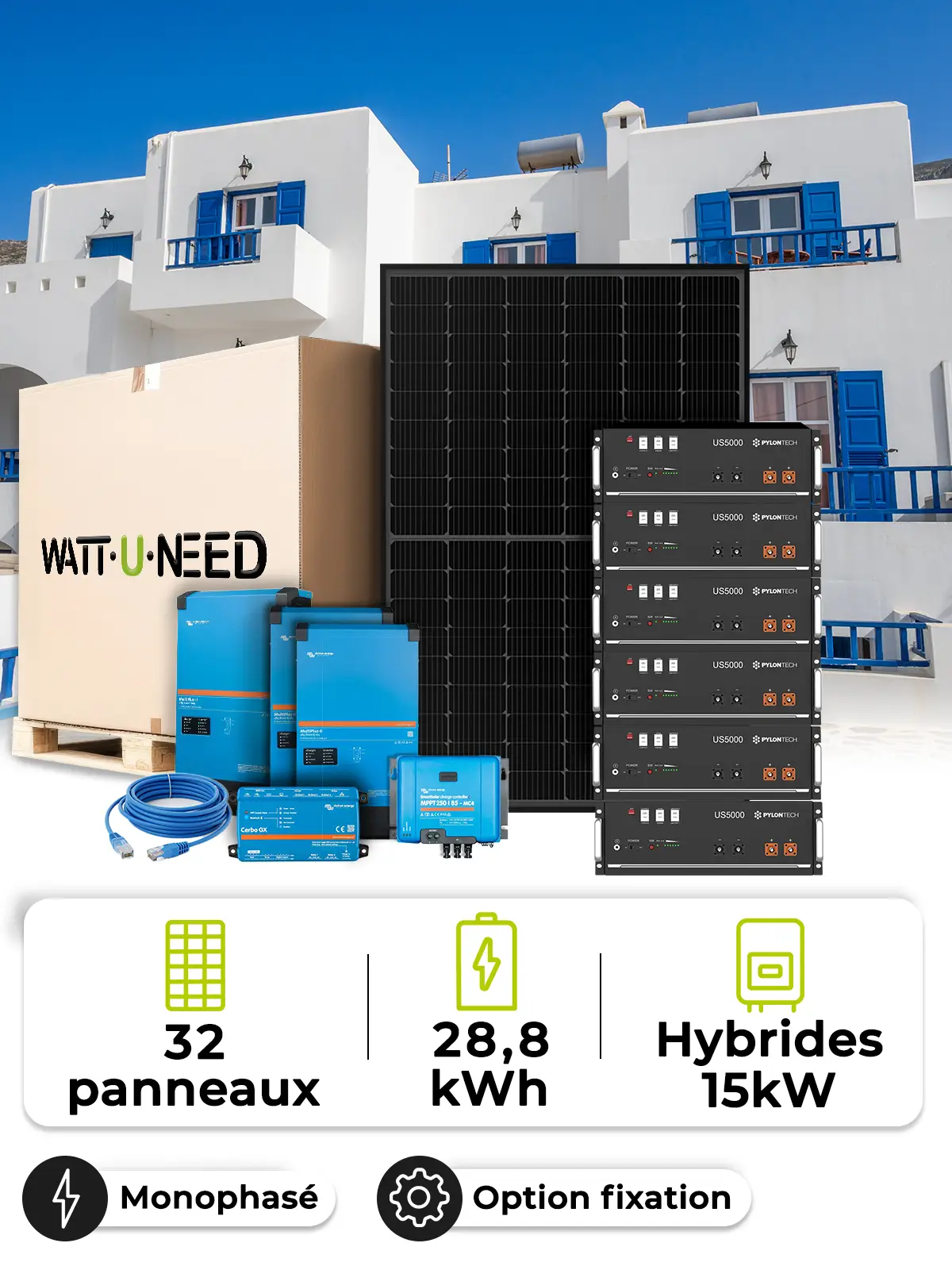 Zonnepaneel Kit Off-Grid 13,5 kWp – Mono 15 kW – Batterij 4,80 kWh – Victron