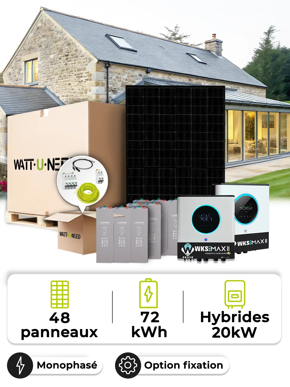 Solar-Kit Inselanlage 18,0 kWp – Mono 20 kW – OPzV Batterie 72 kWh