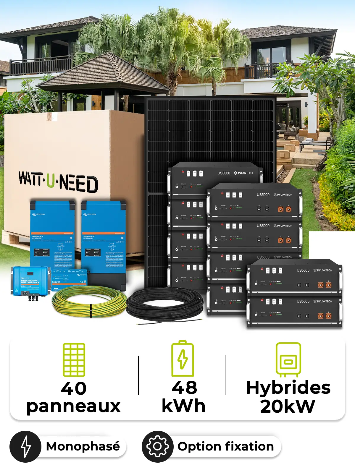 Kit Solaire Site Isolé 18,0 kWc – Mono 20 kW – Batterie 4,80 kWh – Victron
