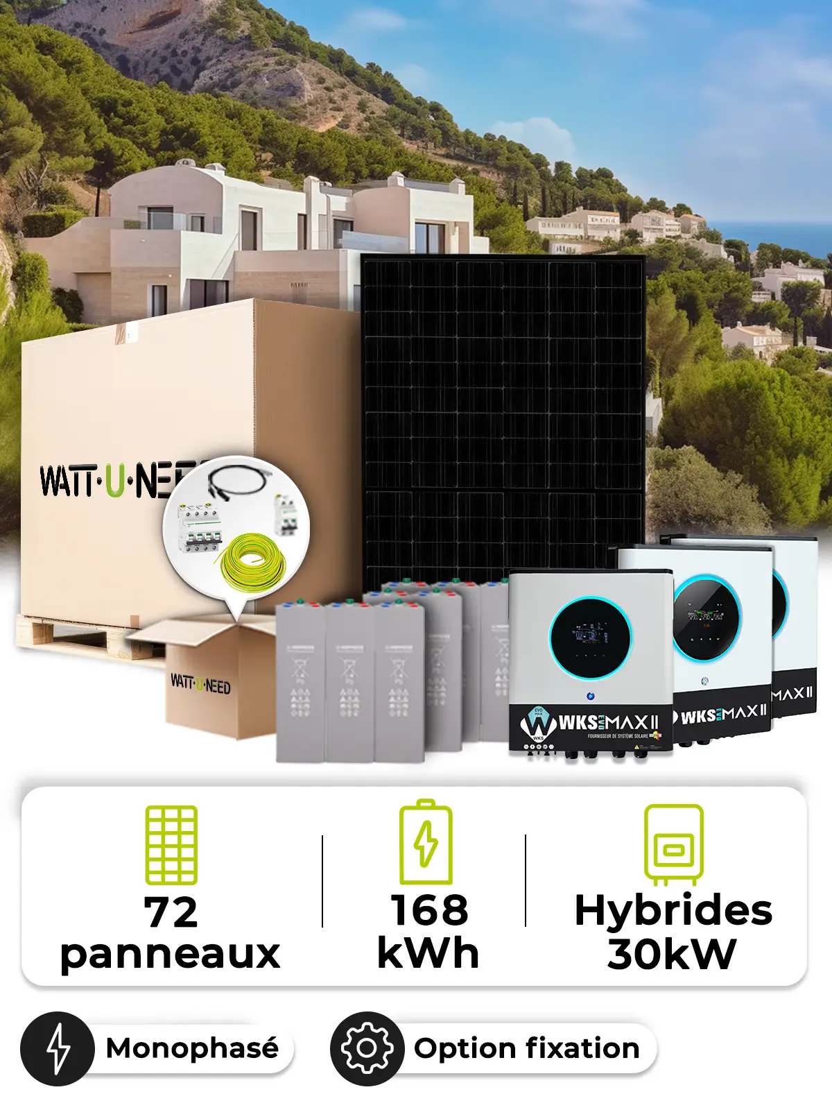 Zonnepaneel Kit Off-Grid 27,0 kWp – Mono 30 kW – OPzV Batterij 168 kWh