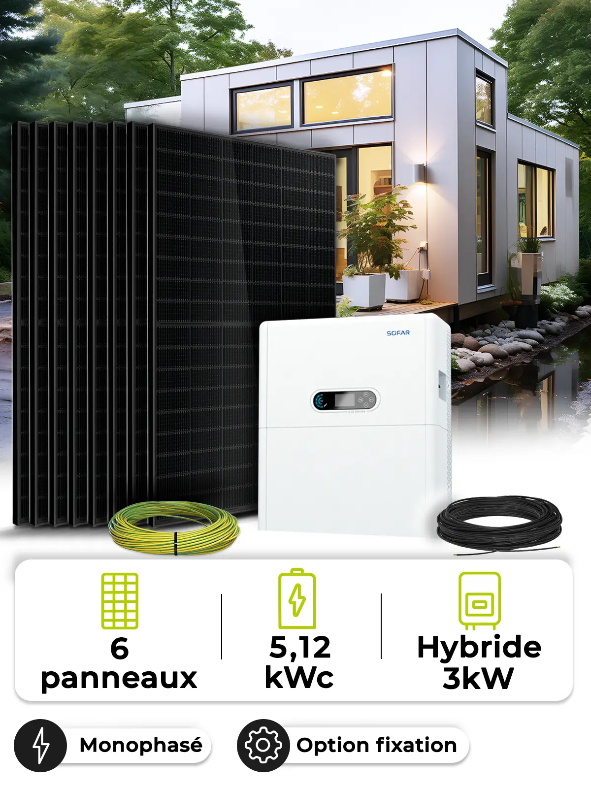 Zonne-energieset voor eigen gebruik 2,7 kWp – Mono 3 kW – Accu 5,12 kWh