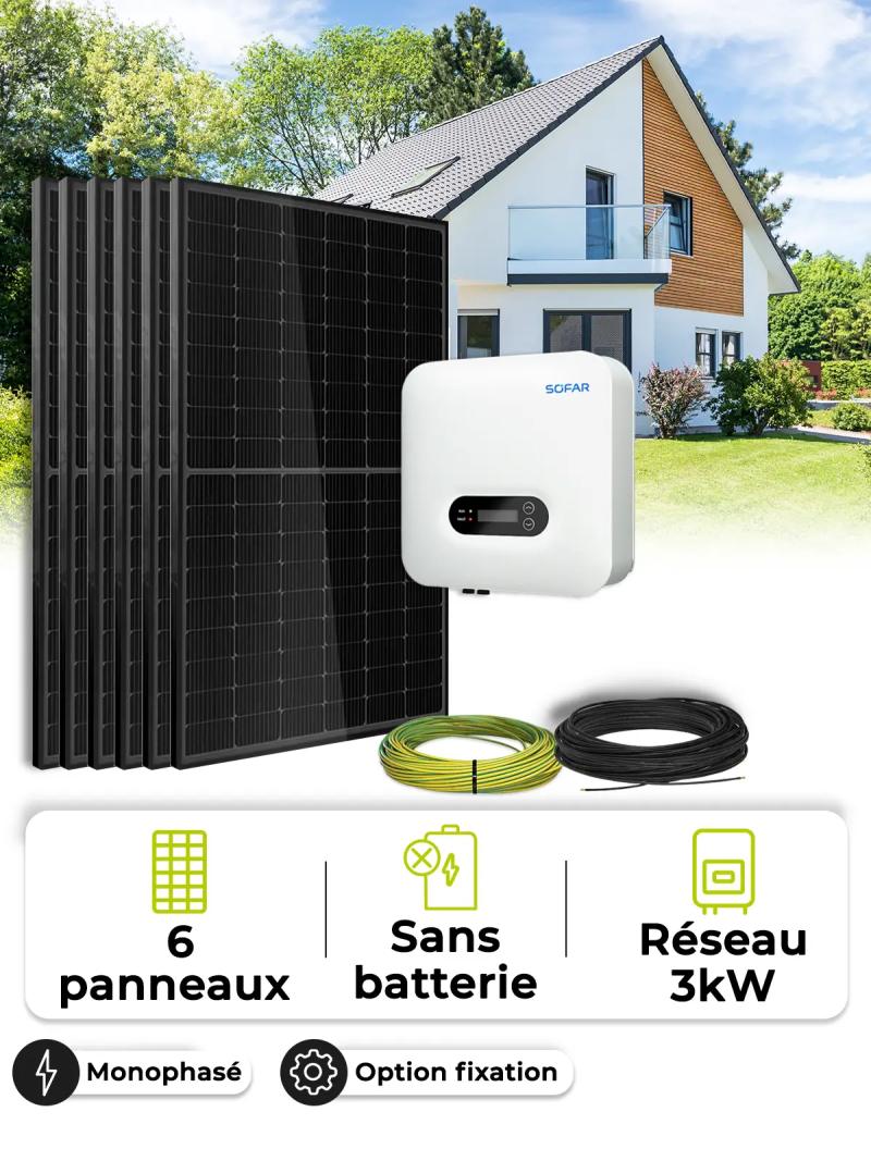 Solar-Kit für Eigenverbrauch/Rückspeisung 3 kWp – Mono 3,0 kVA – ohne Speicher