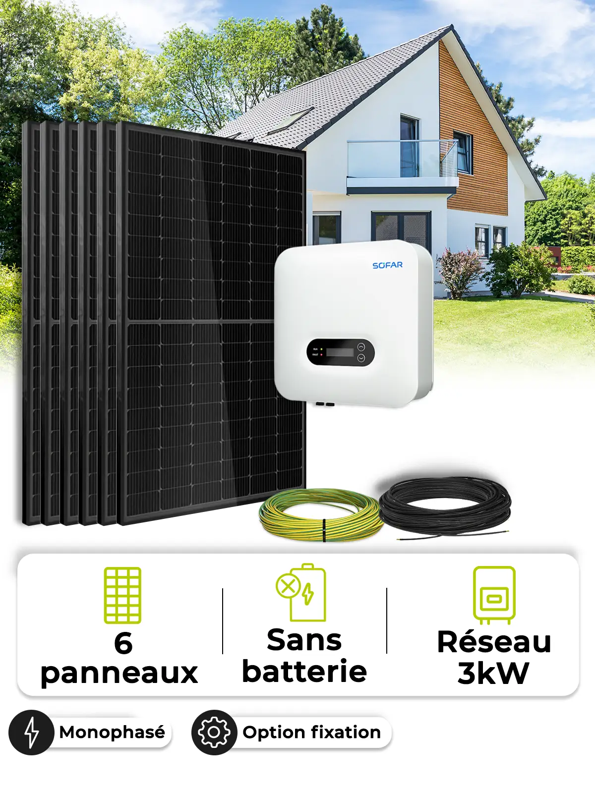 Kit solar para autoconsumo/reinyección 3 kWp – Mono 3,0 kVA – sin almacenamiento