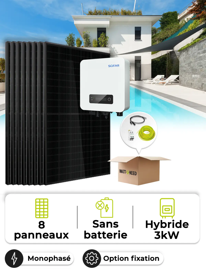 Zonne-energieset voor eigen gebruik / geen teruglevering 3,6 kWp – Mono 3,0 kVA – zonder opslag