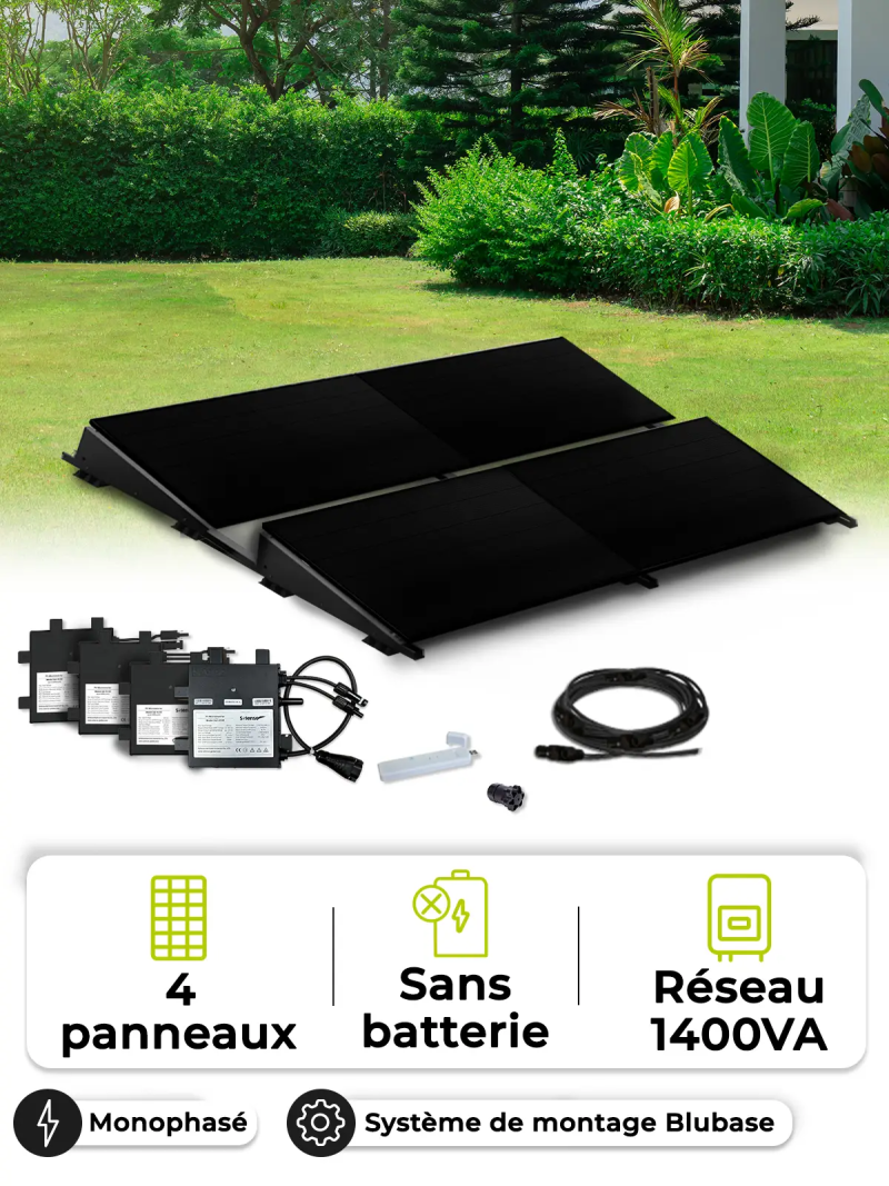 Kit solar para autoconsumo y reinyección de 1,8 kWp – Monofásico 1,4 kVA – sin almacenamiento – BluBase Connect