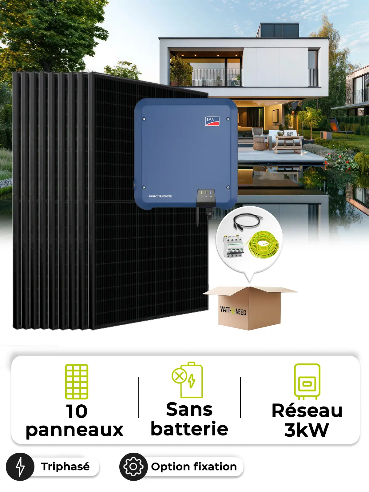 Zonne-energieset voor eigen gebruik / teruglevering 4,5 kWp – Tri 3,0 kVA – zonder opslag