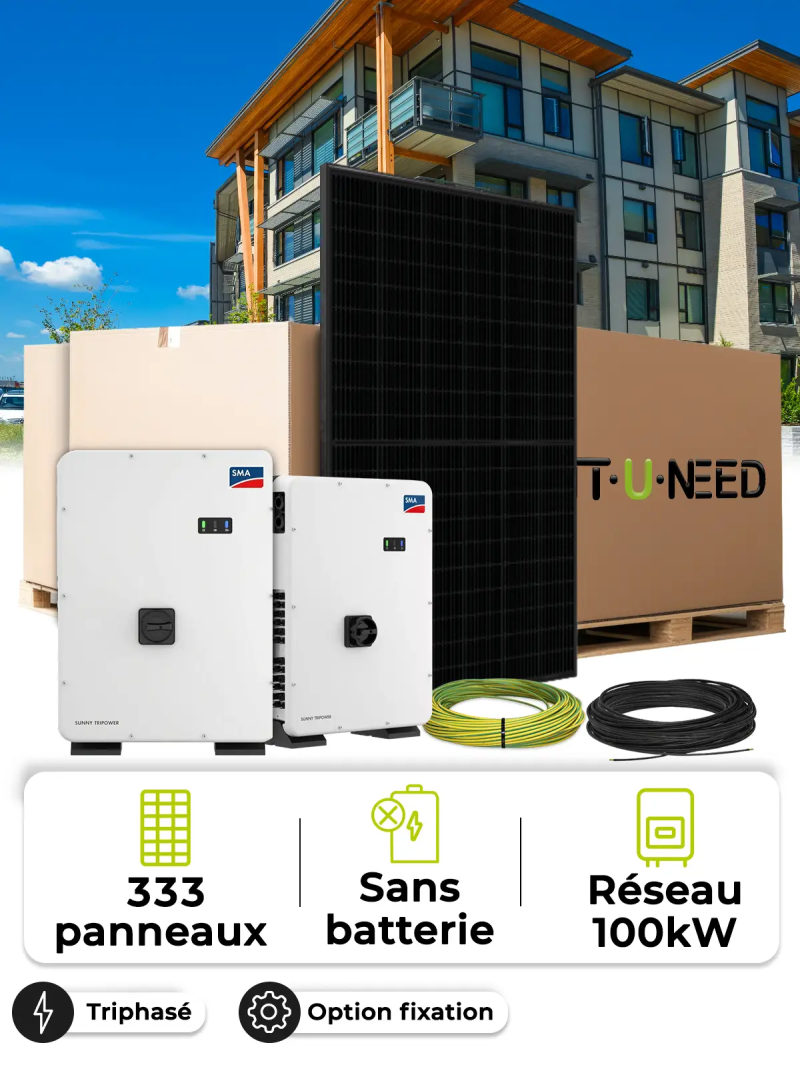 Kit Solaire Autoconsommation / Réinjection 149,9 kWc – Tri 100 kW – sans stockage