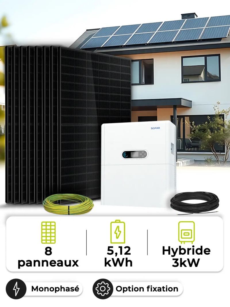 Zonnepaneel Kit Zelfverbruik 3,6 kWp – Mono 3 kW – Batterij 5,12 kWh