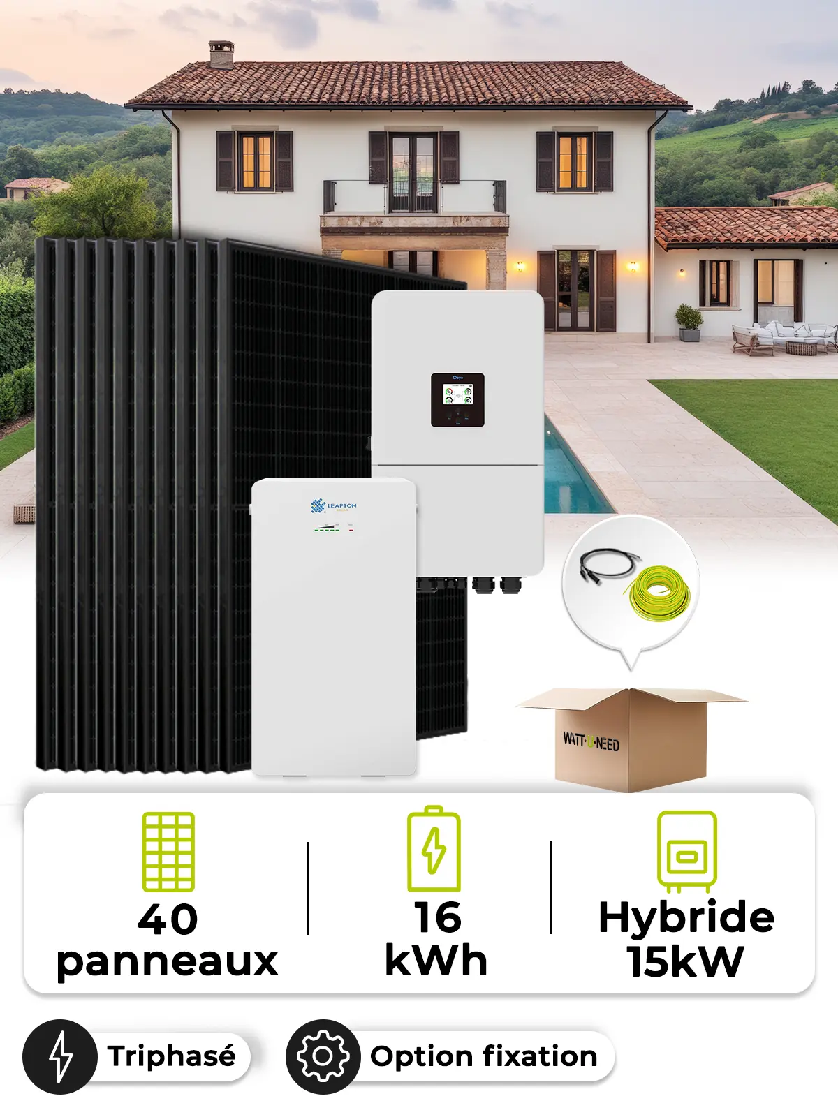 18-kWp-Dreiphasen-Solaranlage (15 kW) mit 16-kWh-Batterie