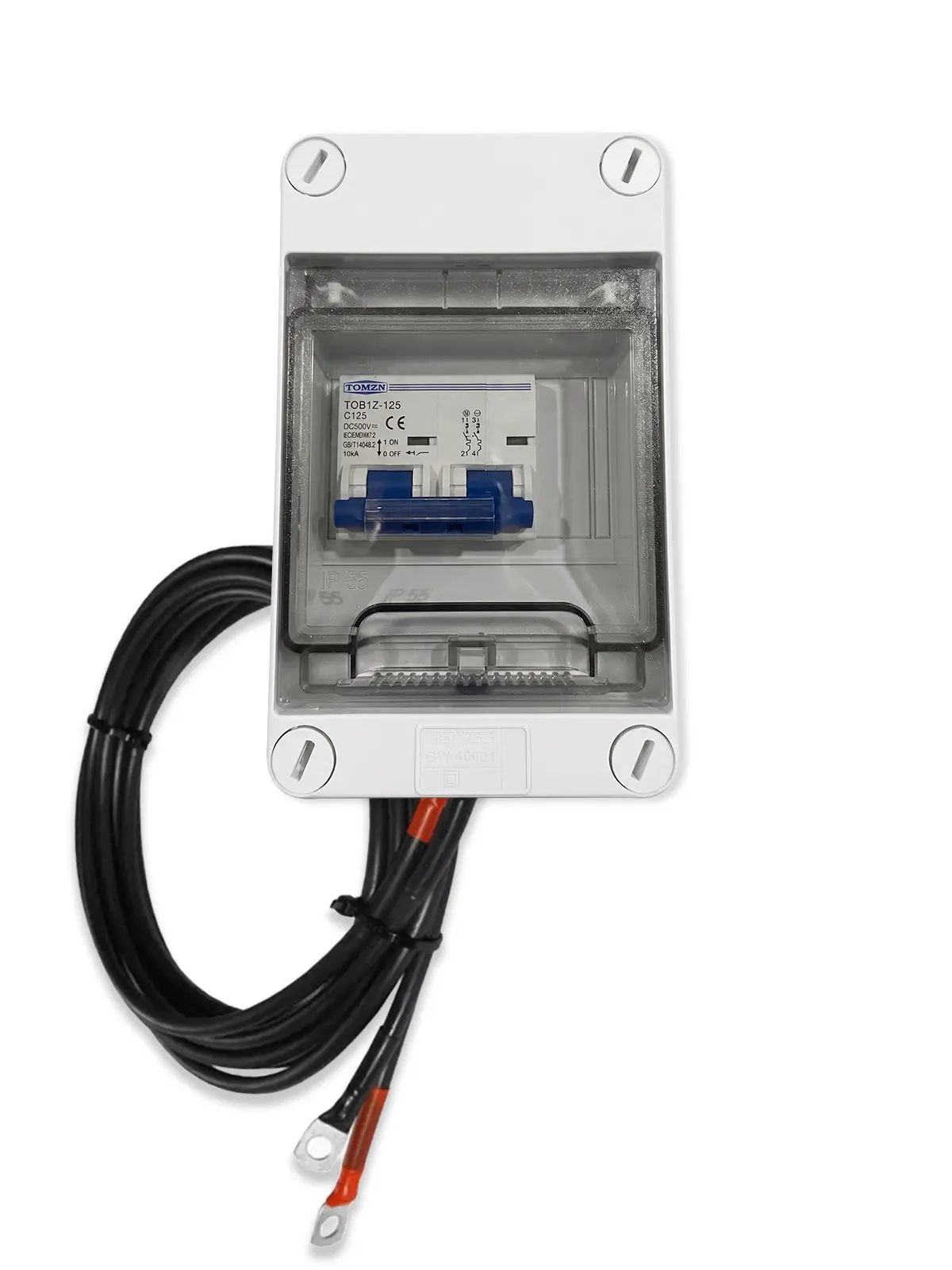 Battery box with 2-pole 125A DC 600V automatic fuse + cables