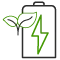 Batterie-Symbol mit gruenem Blitz und Blaettern